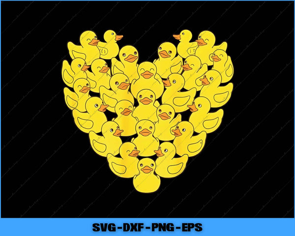 Heart-shaped arrangement of yellow rubber ducks on a black background