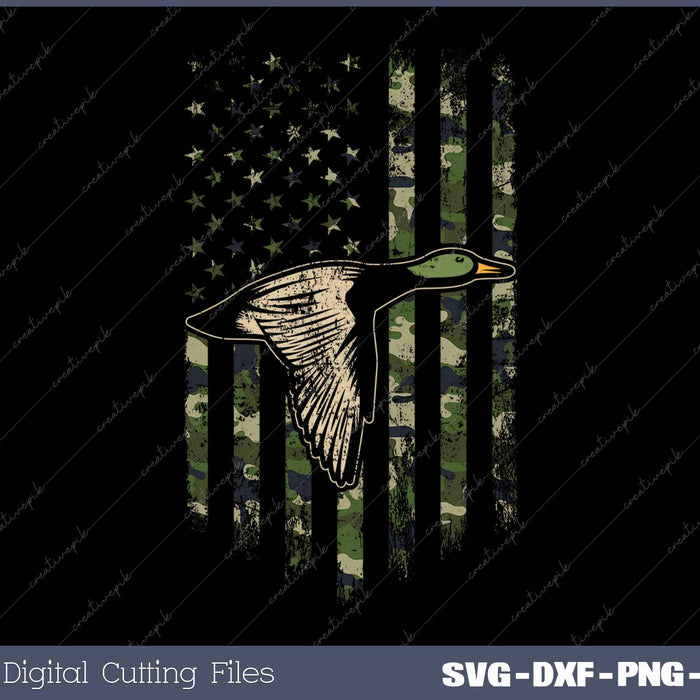 Duck Hunter American Flag Waterfowl Hunting Camouflage SVG PNG Cutting Printable Files