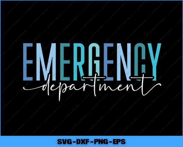 Text 'EMERGENCY department' in blue and white on a black background with file format text at the bottom.