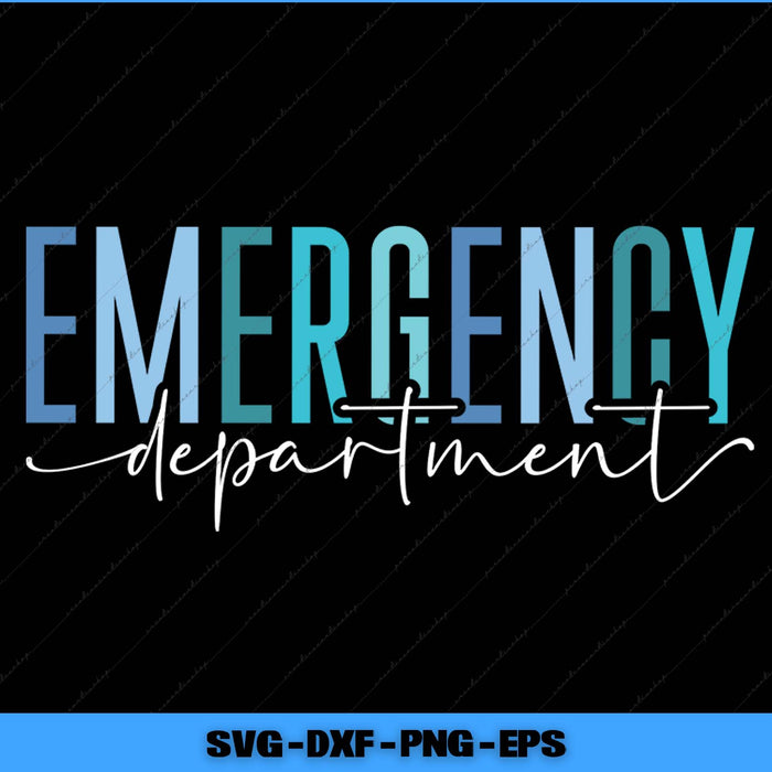 Text 'EMERGENCY department' in blue and white on a black background with file format text at the bottom.