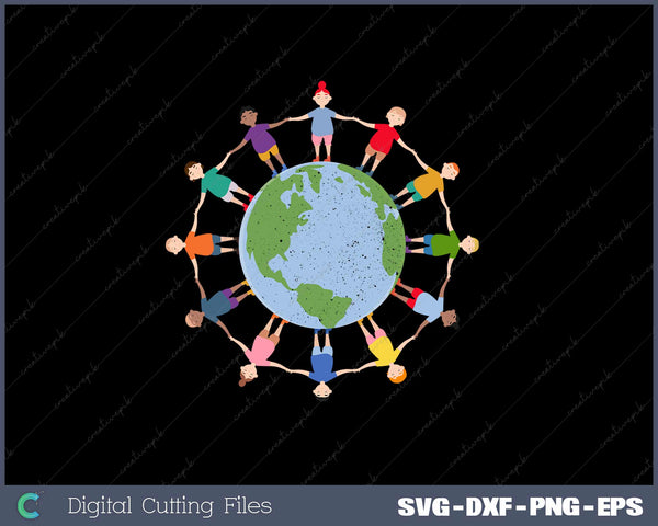 Earth Day Children Around SVG PNG Cutting Printable Files