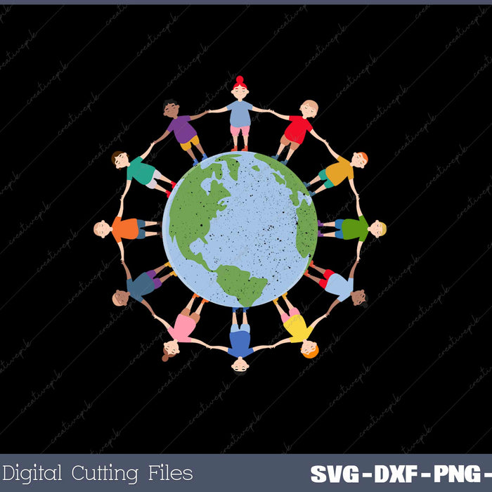 Earth Day Children Around SVG PNG Cutting Printable Files