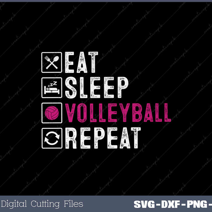 Eat Sleep Volleyball Repeat Team Player Coach Svg Design Cut File