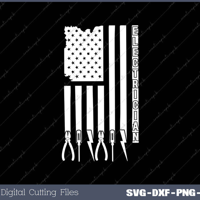 Electrician On USA Flag W Tools