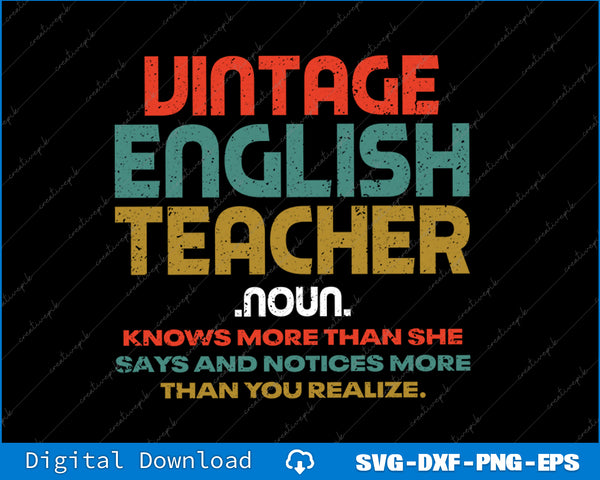 English Teacher Definition Funny Vintage Tee SVG PNG Printable File