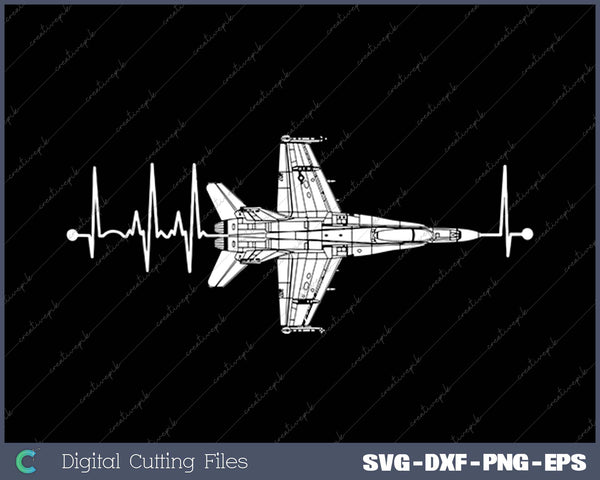 F18 Hornet Schematic Airplane Pulse EKG Pilot Heartbeat SVG PNG Cutting Printable Files