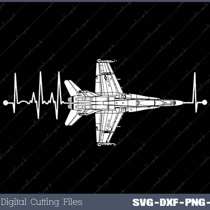 F18 Hornet Schematic Airplane Pulse EKG Pilot Heartbeat SVG PNG Cutting Printable Files