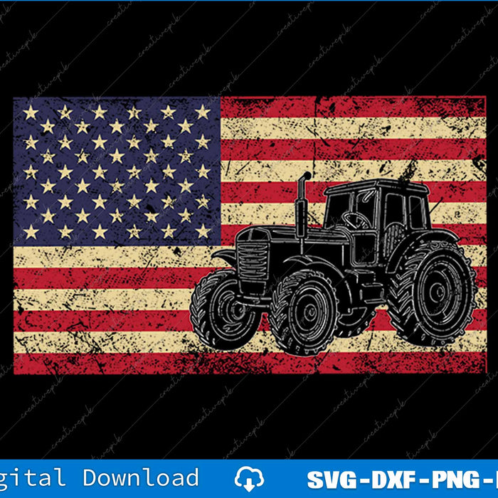 Farm Tractors USA Flag Patriotic Farming SVG PNG Cutting Printable File