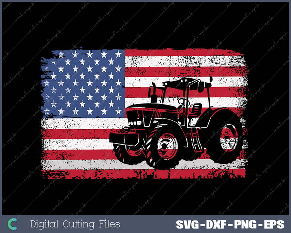 Farm Tractors USA Flag Patriotic Farming SVG PNG Cutting Printable Files