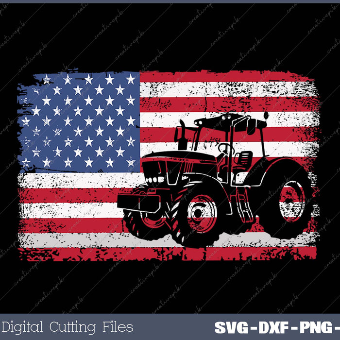 Farm Tractors USA Flag Patriotic Farming SVG PNG Cutting Printable Files