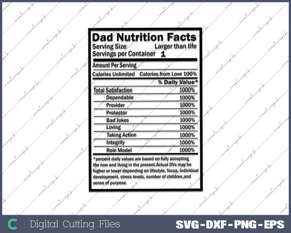 Father's Day Dad Nutrition Facts SVG PNG Cutting Printable Files