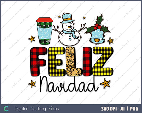 Feliz Navidad Colorful Xmas Tree Spanish AI PNG Sublimation File