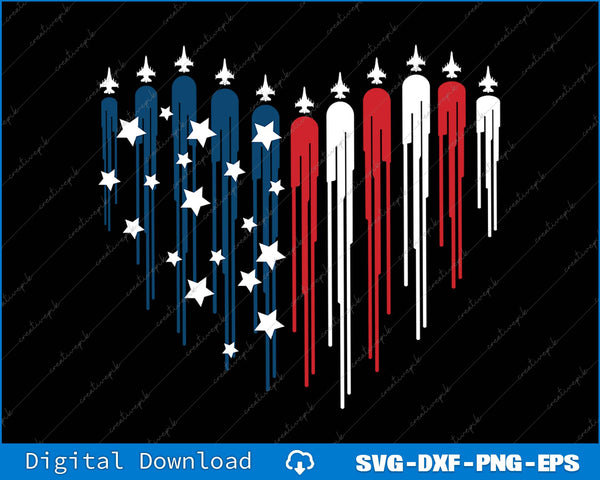 Fighter Jet Airplane American Flag Heart SVG PNG Printable File