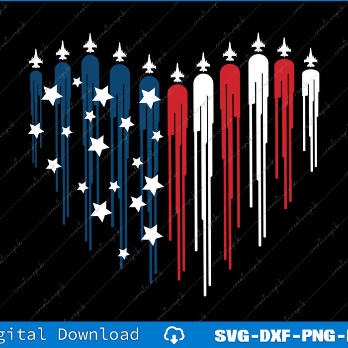 Fighter Jet Airplane American Flag Heart SVG PNG Printable File