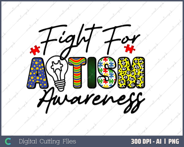 Fight for Autism Awarness AI PNG Sublimation File