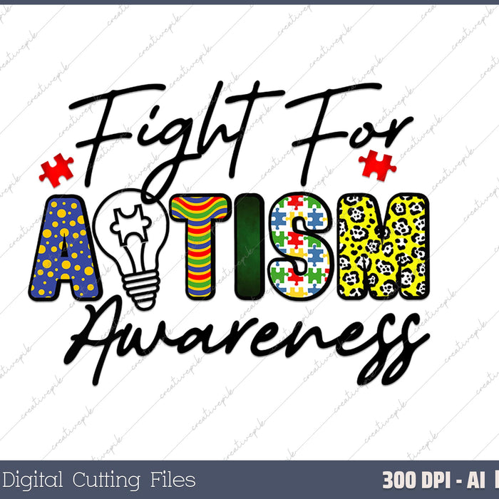 Fight for Autism Awarness AI PNG Sublimation File