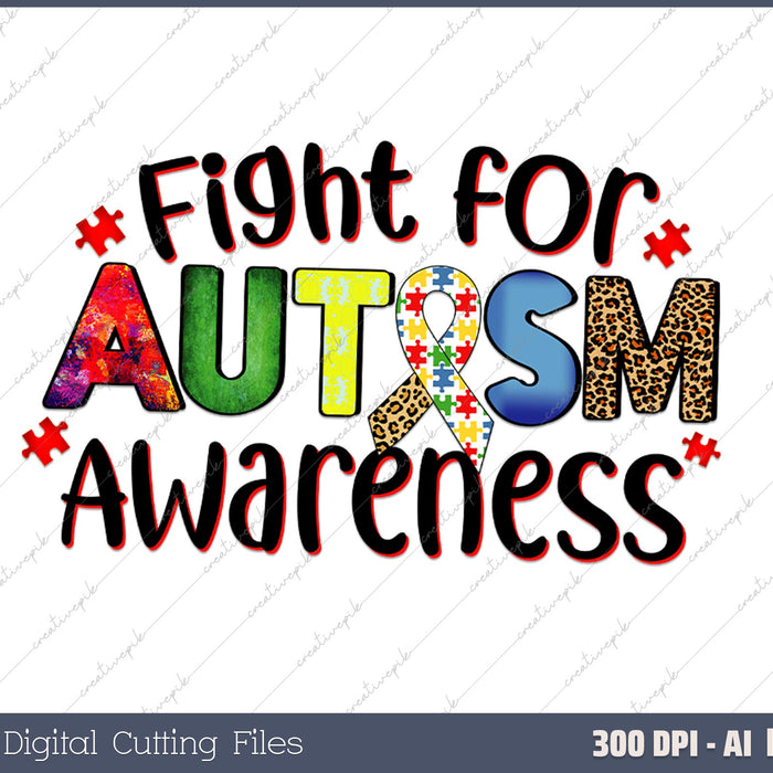 Fight for Autism Awareness AI PNG Sublimation File