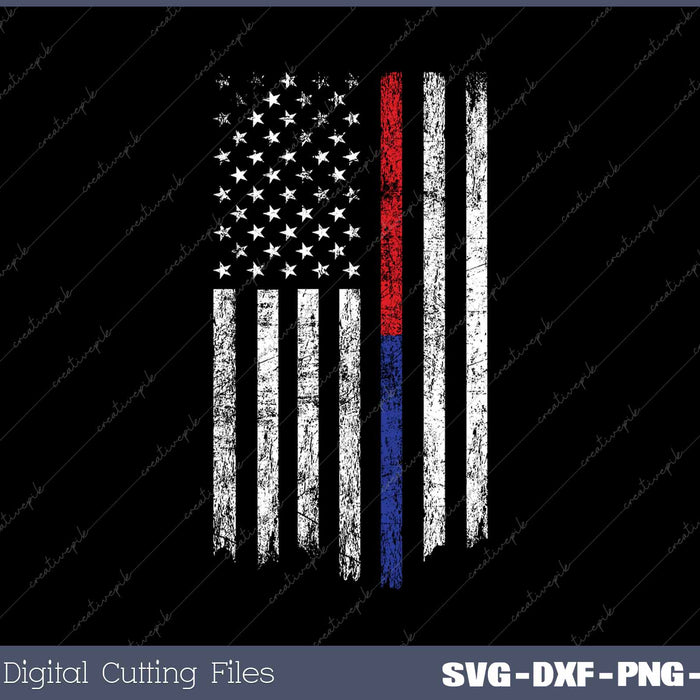 Firefighter Police Officer Thin Red Blue Line American Flag