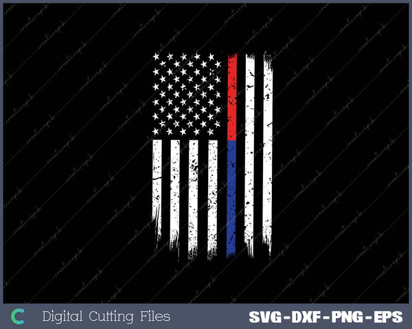Firefighter Police Officer Thin Red Blue Line American Flag SVG PNG Cutting Printable Files