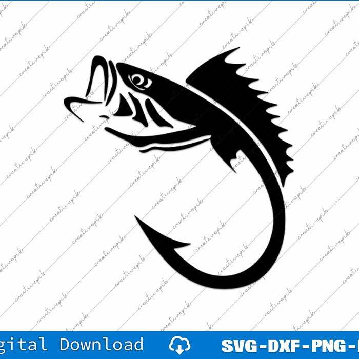 Fish Hook Minimal Art Cool Fishing Lover Art SVG PNG Cutting File