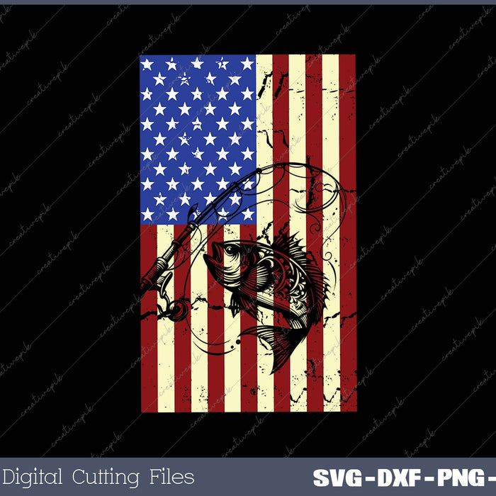 Fishing American Flag Vintage USA Bass Fisherman Gift SVG PNG Cutting Printable Files