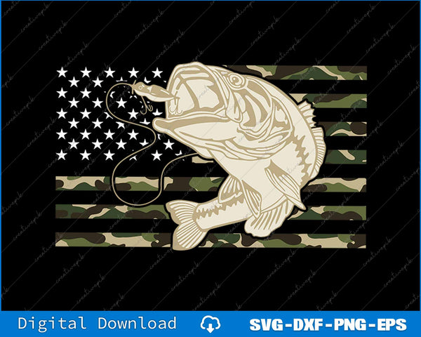 Fishing Camouflage US American Flag Bass Fish Fisherman Camo SVG Printable File