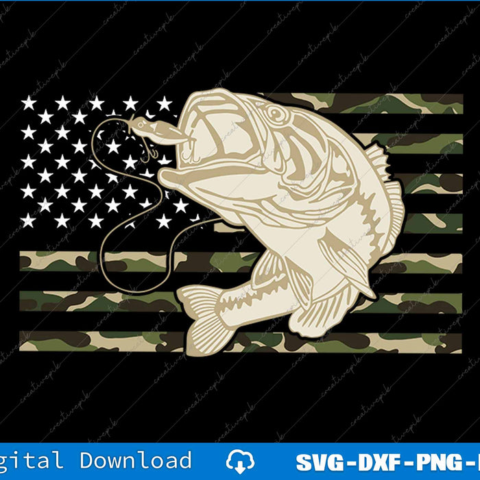 Fishing Camouflage US American Flag Bass Fish Fisherman Camo SVG Printable File