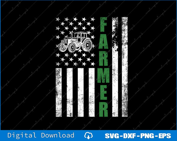 Flag with Tractor Patriotic Farmer & Farming SVG PNG Printable File