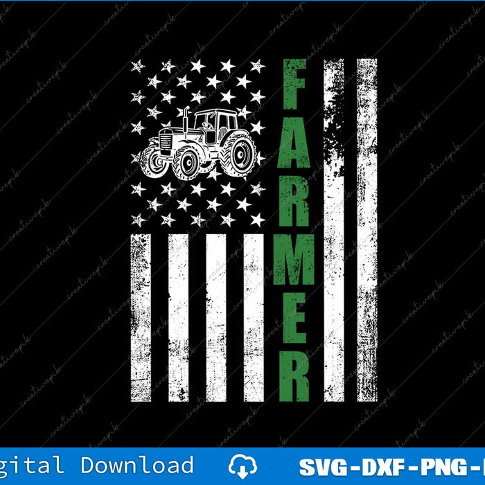 Flag with Tractor Patriotic Farmer & Farming SVG PNG Printable File