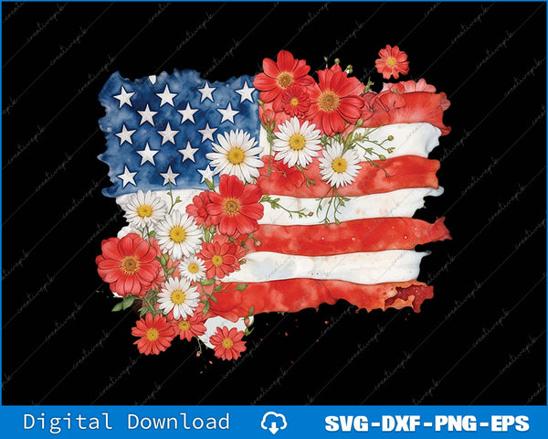 Floral American Flag 4th of July SVG PNG Cutting Printable File