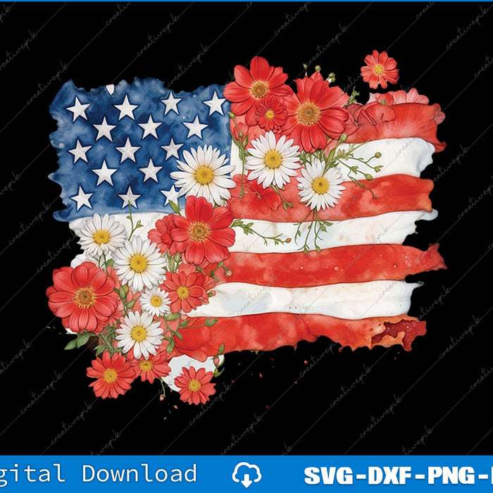 Floral American Flag 4th of July SVG PNG Cutting Printable File