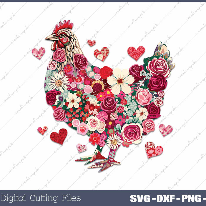 Floral Chicken Valentines Day SVG PNG Cutting Printable Files