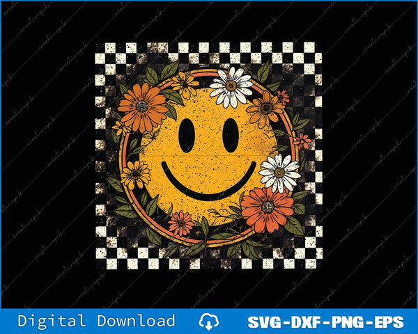 Smiley face with floral design on a black background