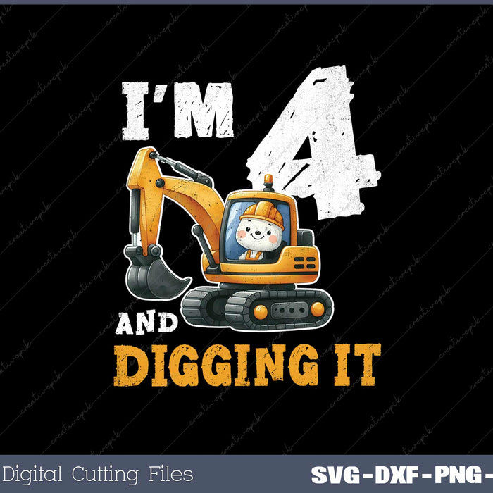 Four 4yr 4th Birthday Construction Boy 4 Years Old SVG Cut files