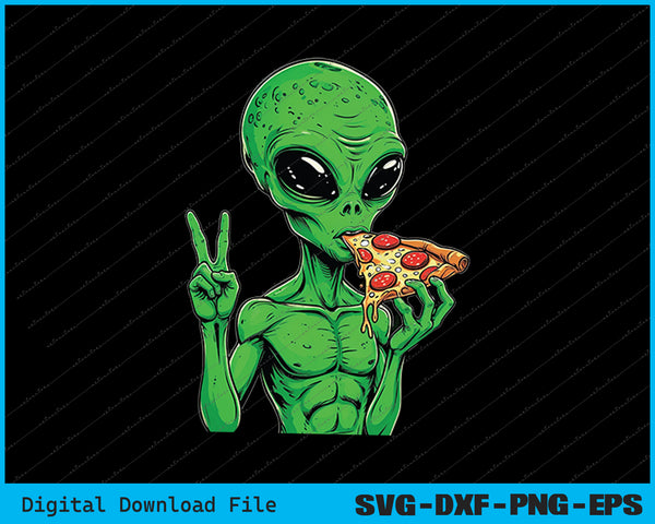 Funny Alien Head Eating Pizza UFO Extraterrestrial SVG PNG Files
