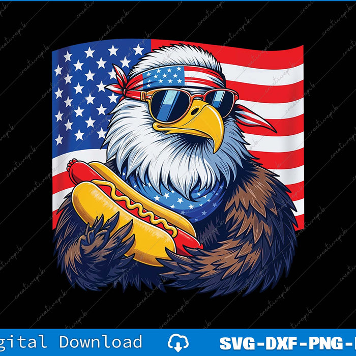 Funny Bald Eagle Hotdog American Flag 4th Of July Patriotic SVG PNG Printable File