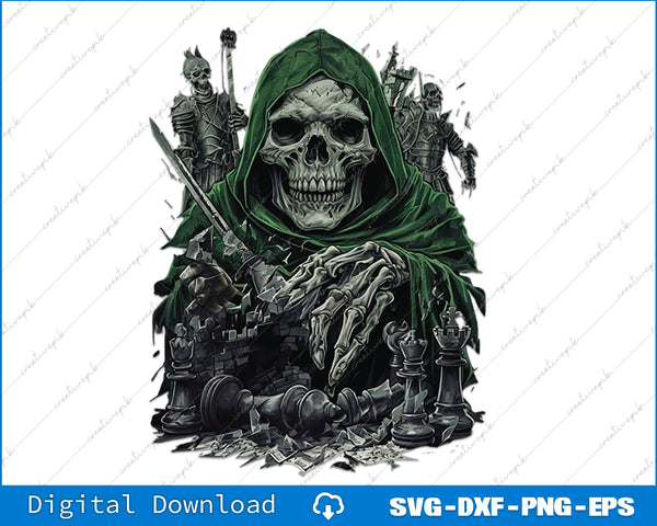Funny Chess Grim Reaper Skull Cool Gothic Chess Lover Gift PNG Printable File