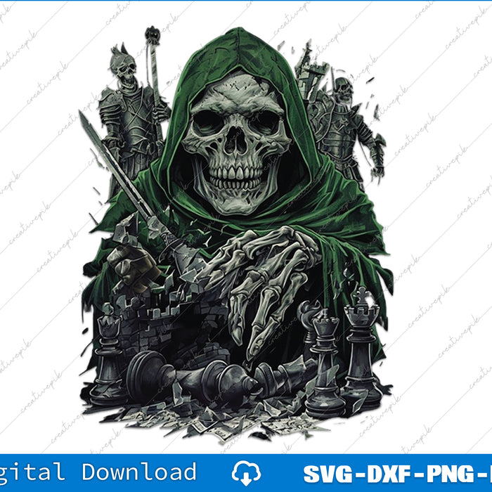 Funny Chess Grim Reaper Skull Cool Gothic Chess Lover Gift PNG Printable File
