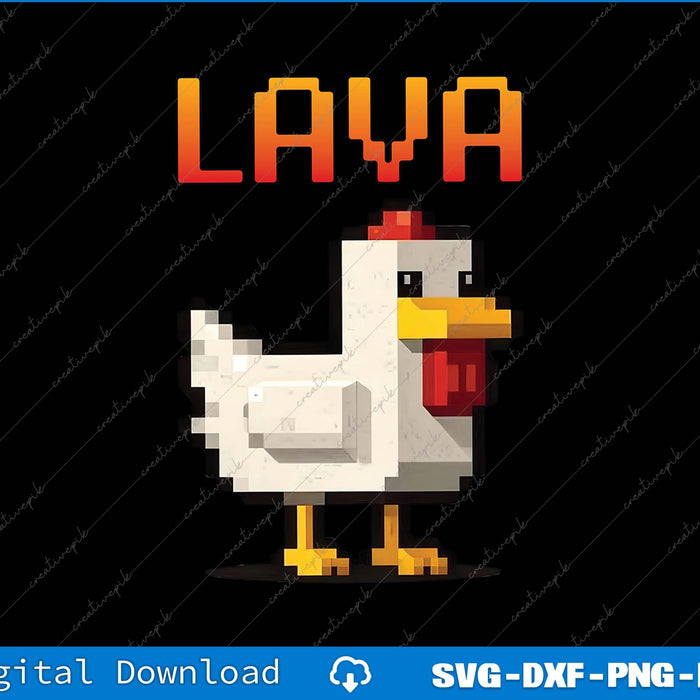 Pixelated chicken character with 'LAVA' text on a black background