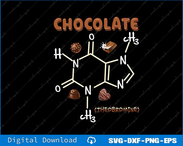 Chocolate molecule diagram with 'Theobromine' text on a black background