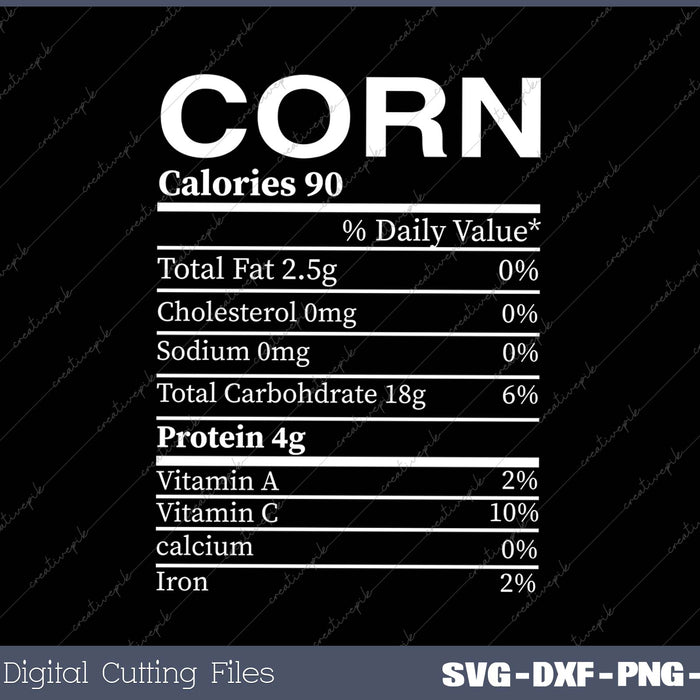 Funny Corn Nutrition SVG PNG Cutting Printable Files