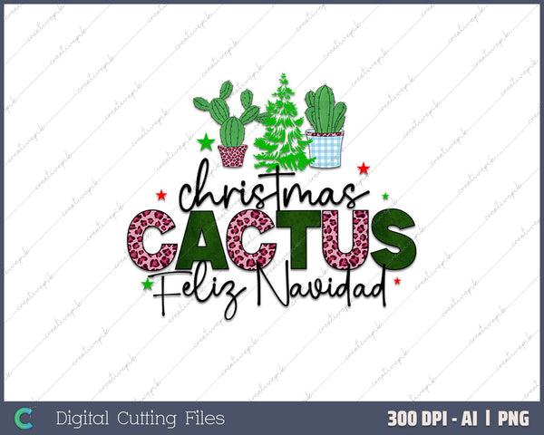 Funny Feliz Navidad Santa Cactus Mexican AI PNG Sublimation File