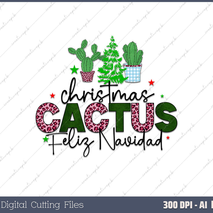 Funny Feliz Navidad Santa Cactus Mexican AI PNG Sublimation File