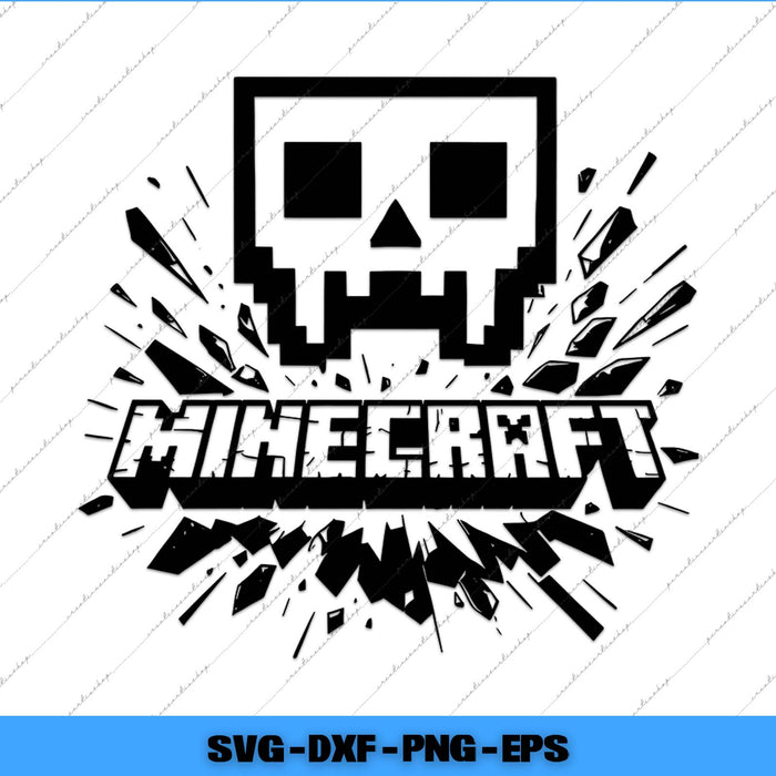 Minecraft logo with a skull design on a white background