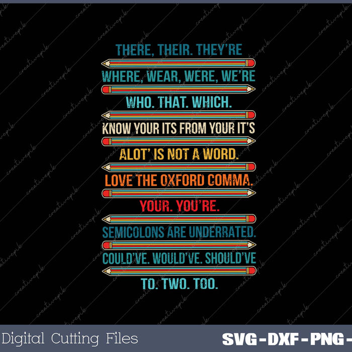 Funny Grammar Police English There Their They're Teacher SVG PNG Cutting Printable Files