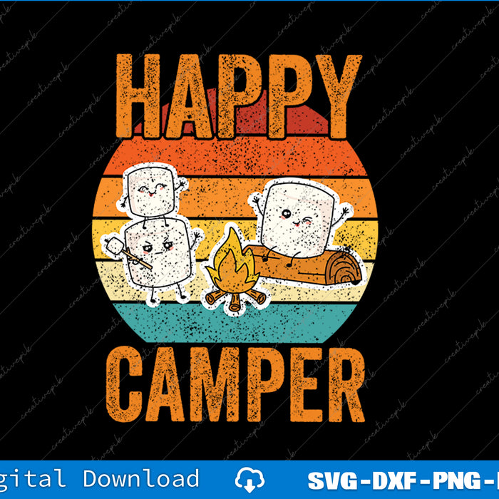 Funny Happy Marshmallow Camper Cute SVG PNG Cutting Printable Files