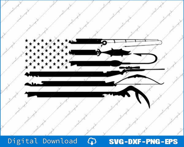 Funny Hunting Fishing USA Flag SVG PNG Cutting Printable File
