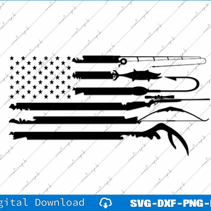 Funny Hunting Fishing USA Flag SVG PNG Cutting Printable File