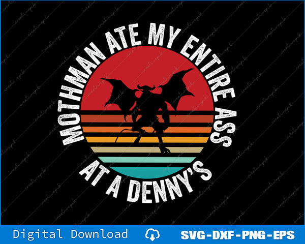 Vintage-style graphic with Mothman and text on a black background