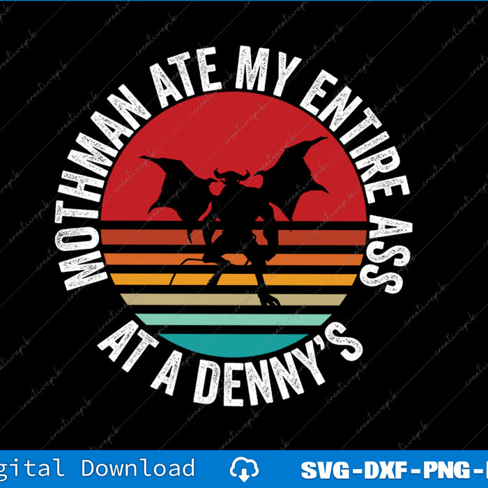 Vintage-style graphic with Mothman and text on a black background